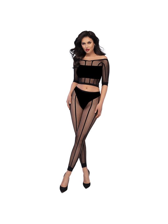Chilirose CR 4647 - Top e Leggins a Rete senza Cuciture - Taglia S/M Nero