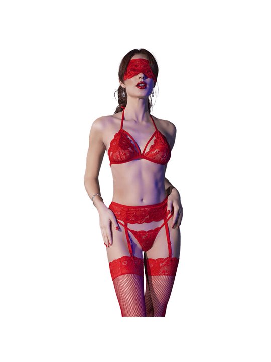 Chilirose CR 4467 - Reggiseno, Perizoma, Calze e Reggicalze - S/M Rosso