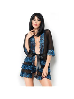 Chilirose CR 3837 - Camicia da Notte e Perizoma in Tulle S/M Blu e Nero