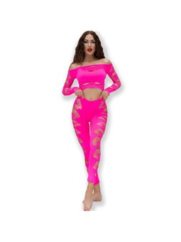 Chilirose CR 4632 - Set 2 Pezzi Top e Leggins Sensuali - Taglia S/L Fucsia