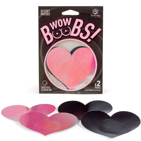 Secret Play Wow Boobs! Copricapezzoli a forma di Cuore - 2 Paia Rosa e Nero