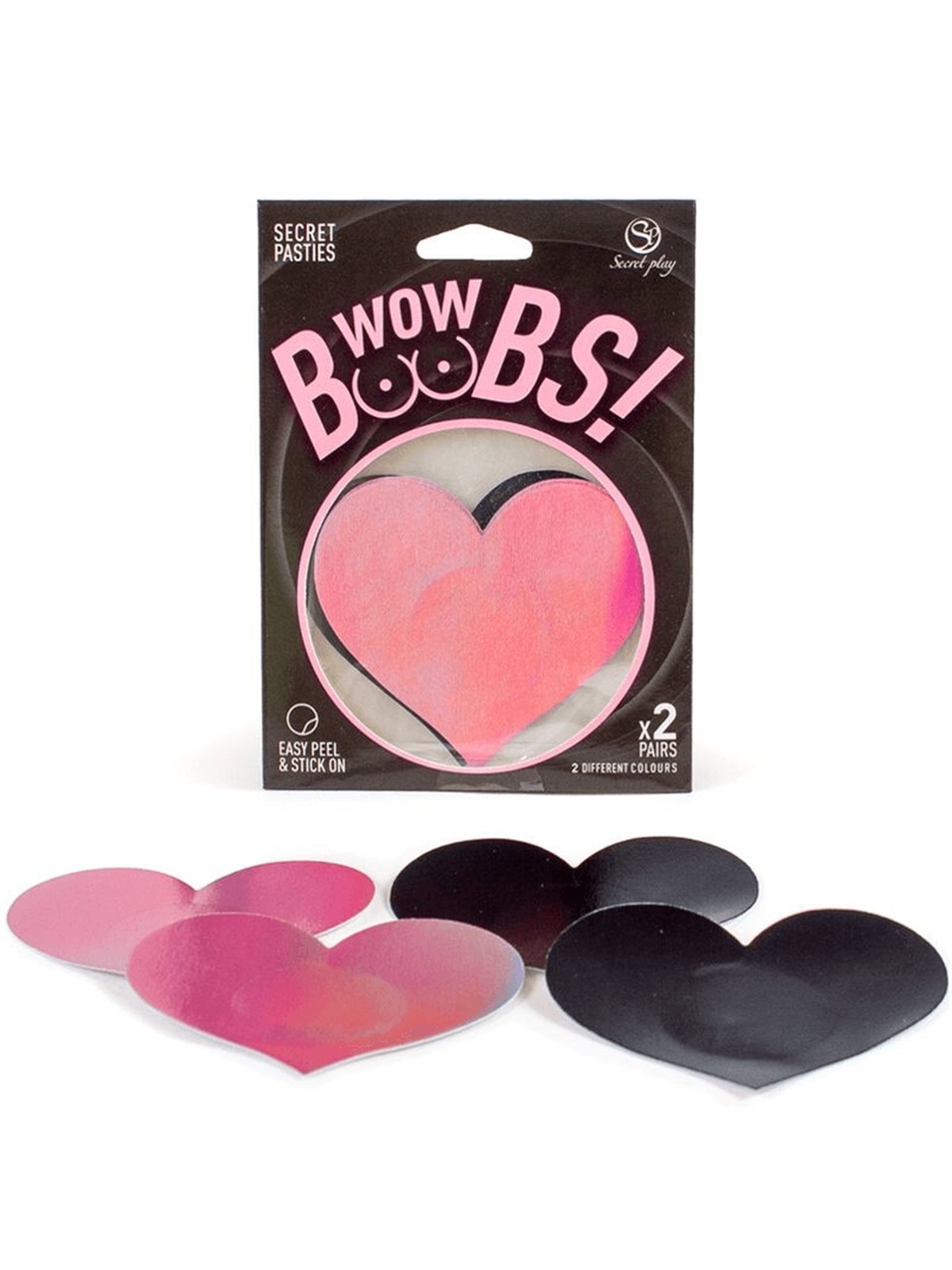 Secret Play Wow Boobs! Copricapezzoli a forma di Cuore - 2 Paia Rosa e Nero