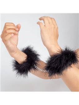 Secret Play Marabou - Manette in Acciaio con Piume Nere