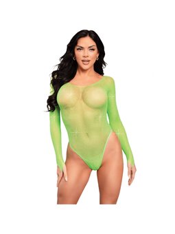 Leg Avenue - Body a Rete a Manica Lunga con Strass - Taglia Unica Verde