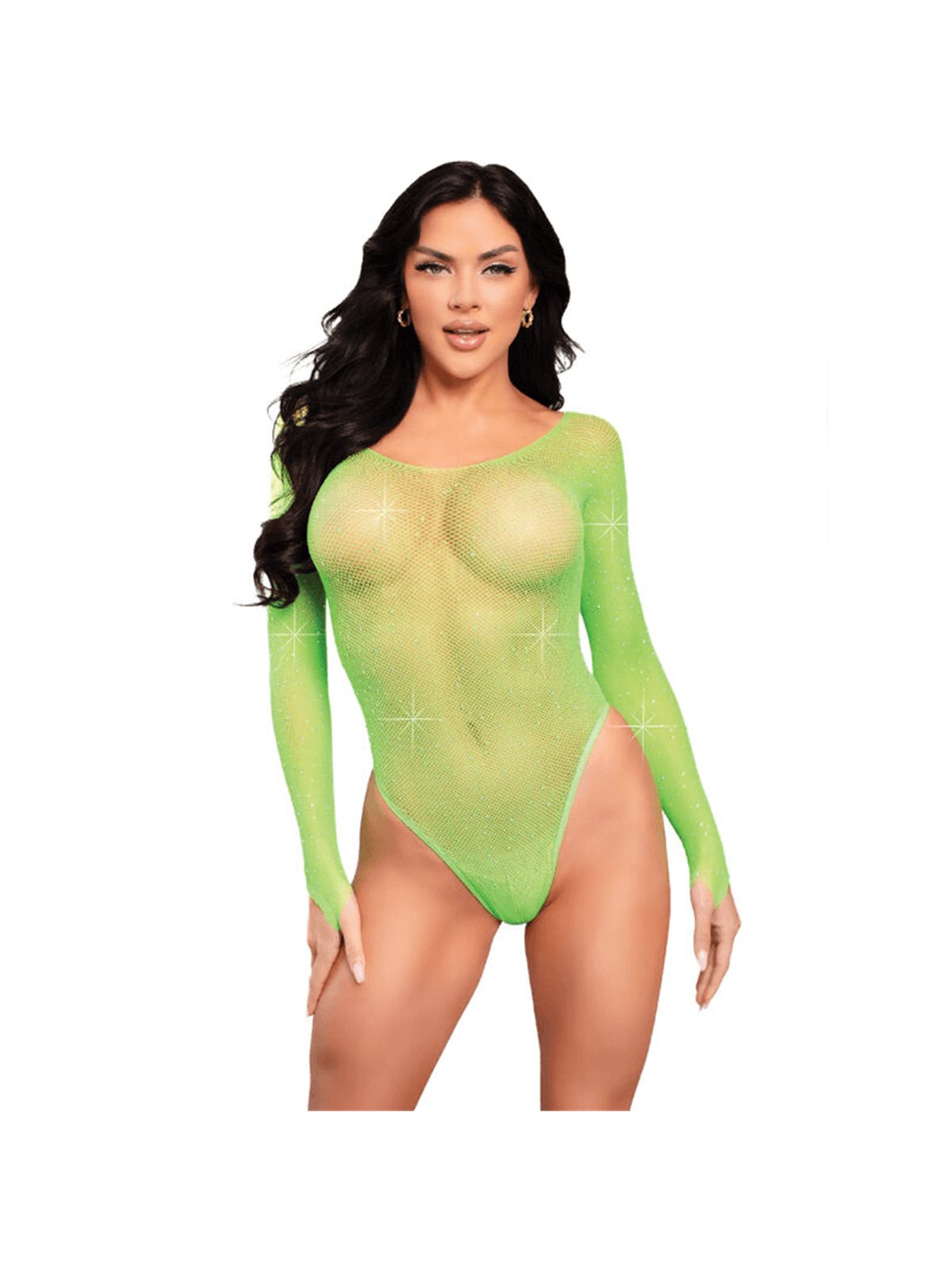 LEG AVENUE - CRYSTALIZED LONG SLEEVE BODYSUIT GREEN