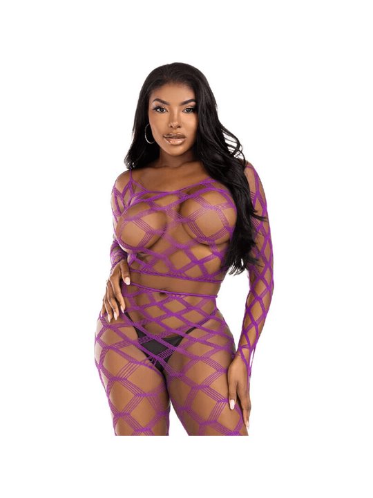 Leg Avenue - Top Corto e Leggins a Rete Hardcore - Taglia Unica Viola