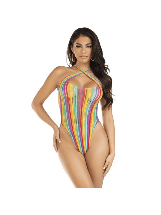 Leg Avenue - Body a Righe Arcobaleno con Scollo Incrociato - Taglia Unica