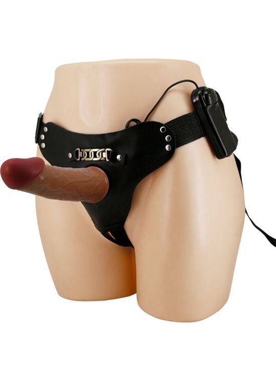 Pretty Love - Imbracatura Strap-On a Slip con Dildo Vibrante 17,5 Cm Marrone