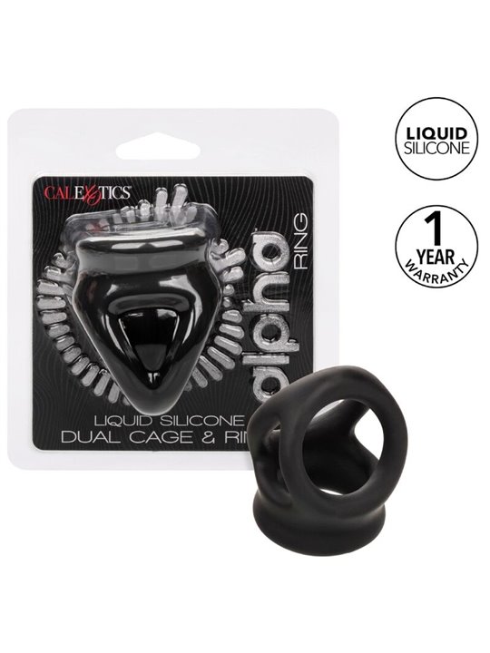 Calexotics Alpha Dual Cage & Ring - Anello Fallico in Silicone Liquido Nero