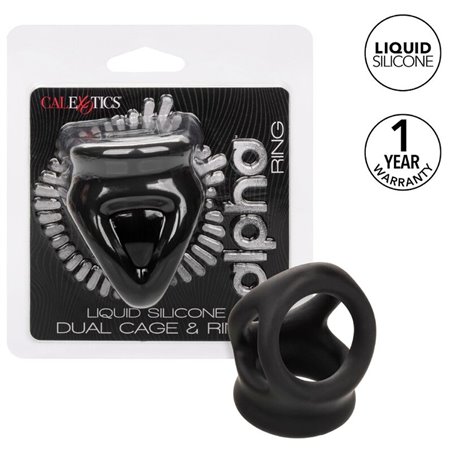 Calexotics Alpha Dual Cage & Ring - Anello Fallico in Silicone Liquido Nero