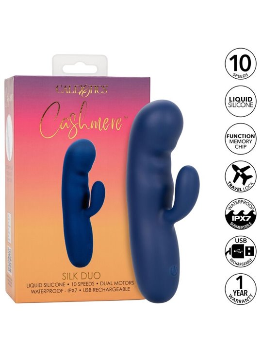  Calexotics Cashmere Silk Duo - Vibratore Rabbit in Silicone Blu 10 Velocità