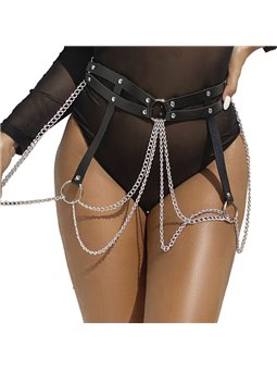 Subblime - Pettorina in Pelle Vegana Nera e Catene con O-Ring Taglia Unica