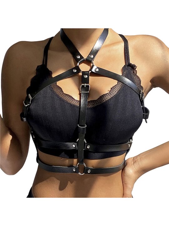 Subblime - Leather Ring Chest Harness Black One Size