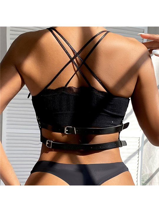 Subblime - Leather Ring Chest Harness Black One Size