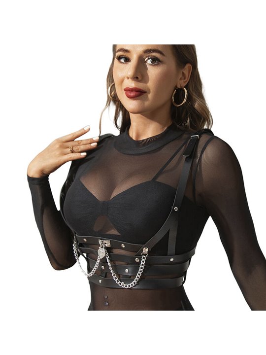 Subblime - Imbracatura a Corsetto in Pelle Vegana con Catene Taglia Unica