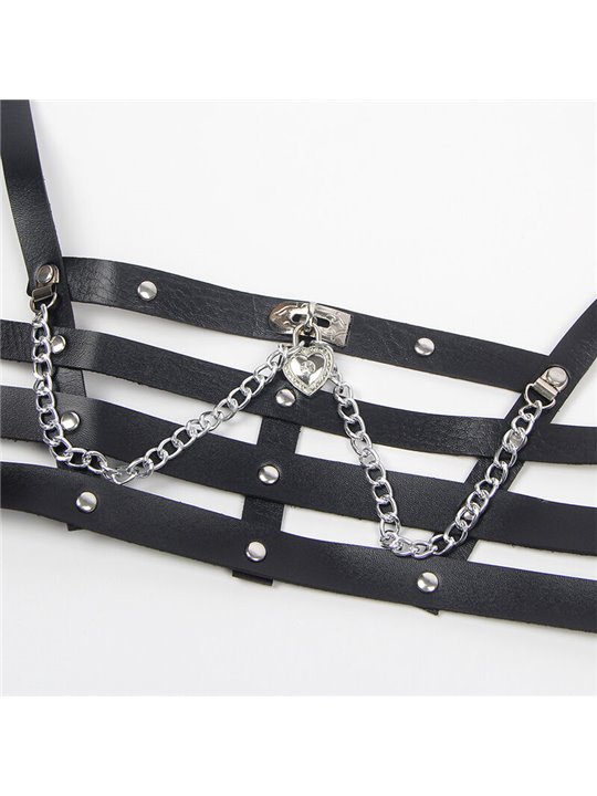 Subblime - Imbracatura a Corsetto in Pelle Vegana con Catene Taglia Unica