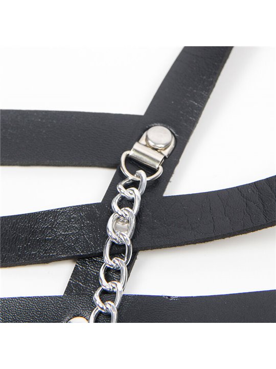 Subblime - Imbracatura a Corsetto in Pelle Vegana con Catene Taglia Unica