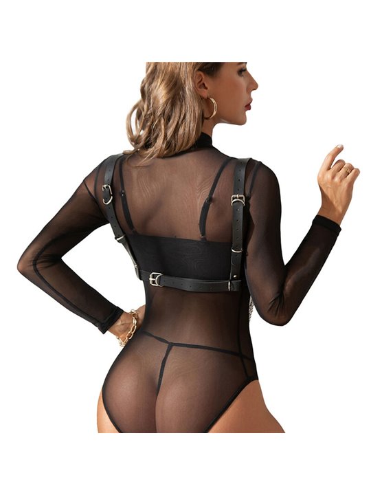 Subblime - Imbragatura Reggiseno in Pelle Vegana con Catene e O-Ring Taglia Unica