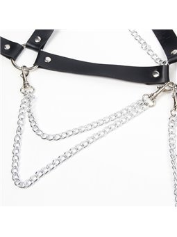 Subblime - Imbragatura Reggiseno in Pelle Vegana con Catene e O-Ring Taglia Unica