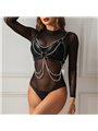 Subblime - Imbragatura Reggiseno in Pelle Vegana con Catene e O-Ring Taglia Unica