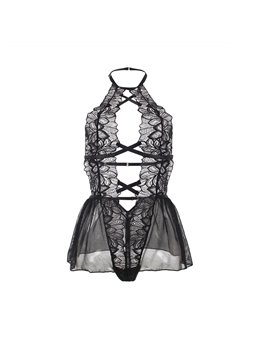 Subblime - Body in Pizzo Nero con Scollo Halter e Schiena Nuda L/XL