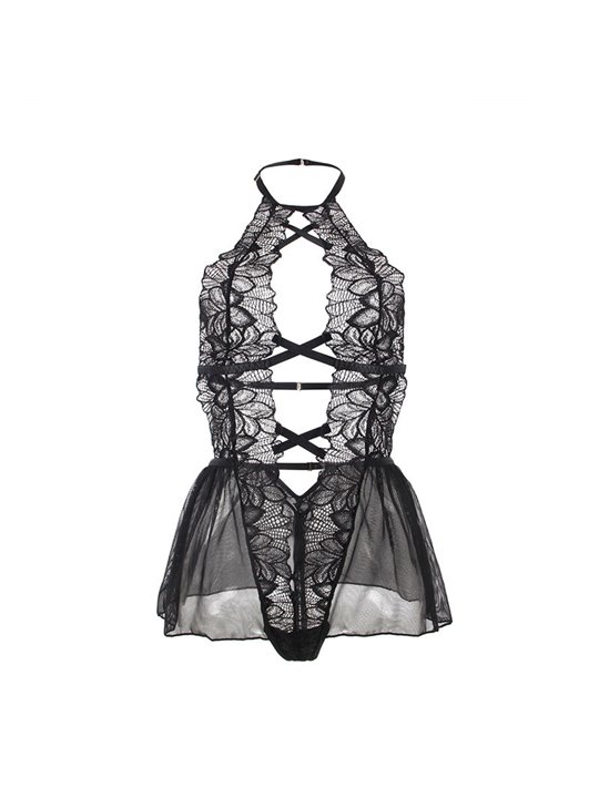 Subblime - Teddy Halter Neck Bare Back Lace Black L/Xl