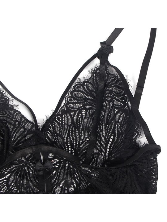 Subblime - Babydoll in Pizzo Trasparente con Spalline Regolabili L/XL Nero