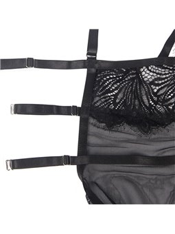 Subblime - Babydoll in Pizzo Trasparente con Spalline Regolabili L/XL Nero