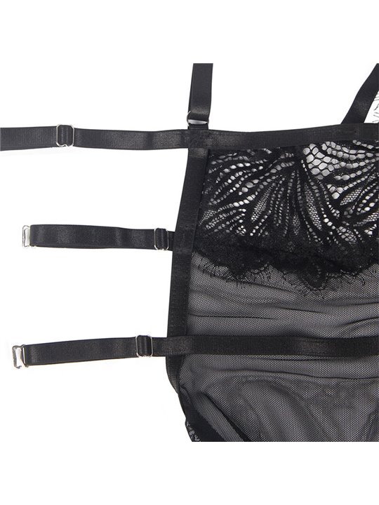 Subblime - Babydoll in Pizzo Trasparente con Spalline Regolabili L/XL Nero