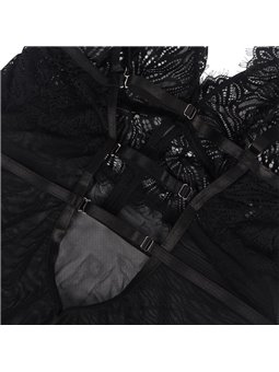 Subblime - Babydoll in Pizzo Trasparente con Spalline Regolabili L/XL Nero