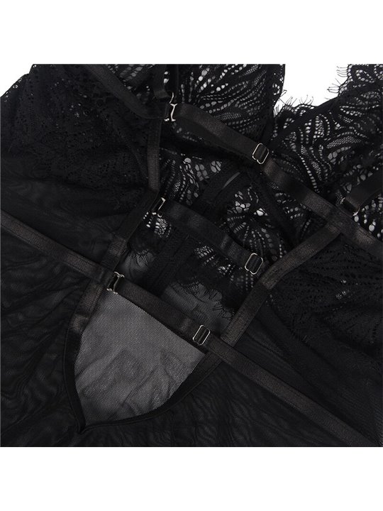 Subblime - Babydoll in Pizzo Trasparente con Spalline Regolabili L/XL Nero