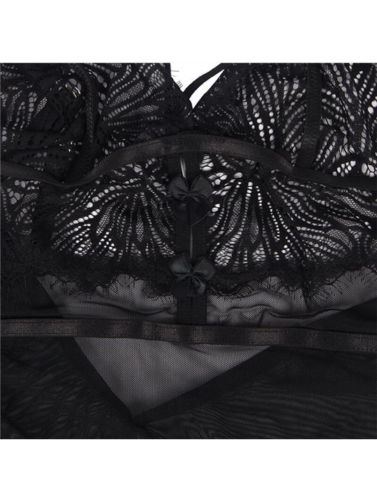 Subblime - Babydoll in Pizzo Trasparente con Spalline Regolabili L/XL Nero