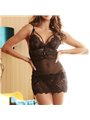Subblime - Babydoll in Pizzo Trasparente con Spalline Regolabili L/XL Nero