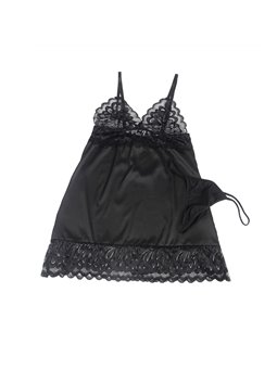 Subblime - Babydoll con Pizzo Floreale e Perizoma Abbinato L/XL Nero