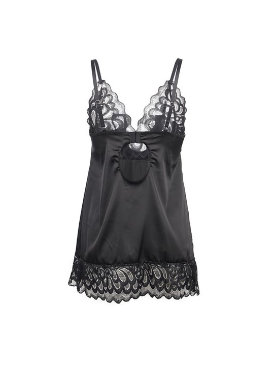 Subblime - Babydoll con Pizzo Floreale e Perizoma Abbinato L/XL Nero