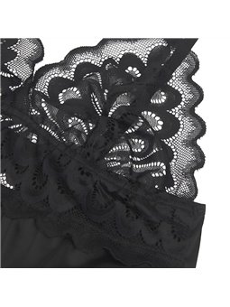 Subblime - Babydoll con Pizzo Floreale e Perizoma Abbinato L/XL Nero