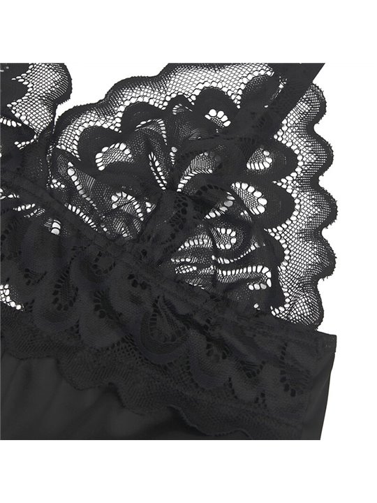 Subblime - Babydoll con Pizzo Floreale e Perizoma Abbinato L/XL Nero