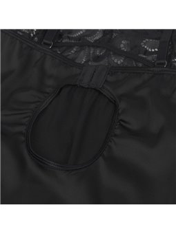 Subblime - Babydoll con Pizzo Floreale e Perizoma Abbinato L/XL Nero