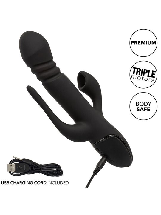 Calexotics Triple Euphoria - Vibratore Rabbit in Silicone Triplo Orgasmo Nero