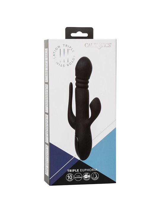 Calexotics Triple Euphoria - Vibratore Rabbit in Silicone Triplo Orgasmo Nero