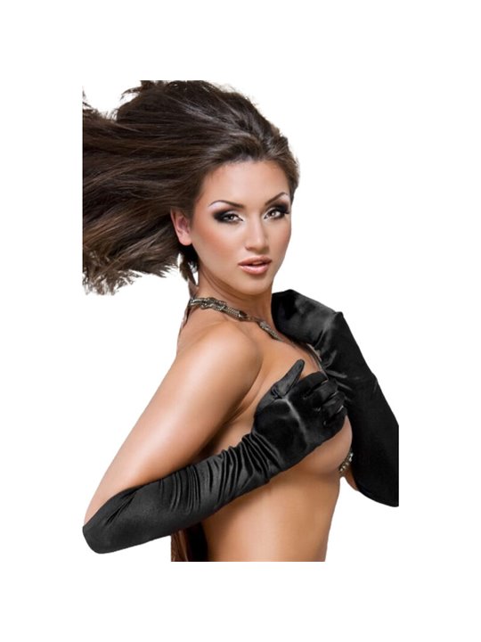 Chilirose CR 3192 - Guanti Sexy al Gomito in Raso Nero Satinato