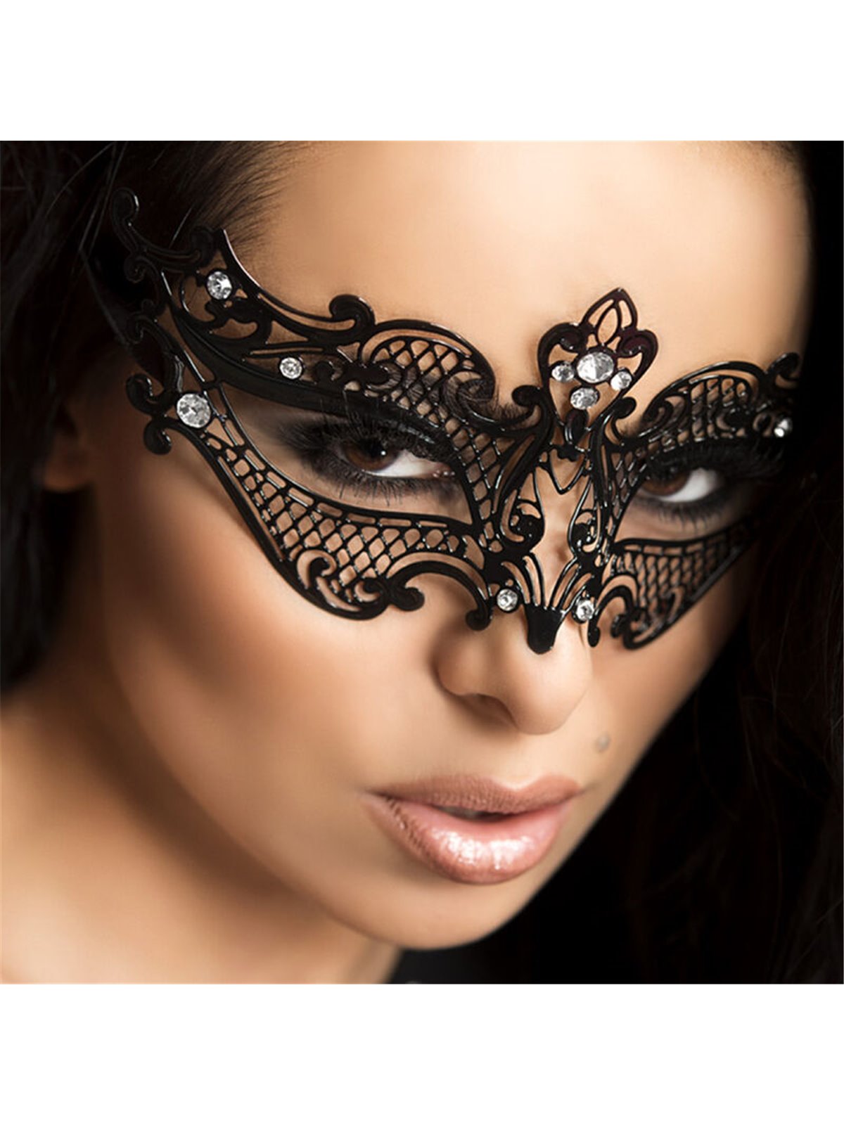 Chilirose CR 3755 - Maschera Nera in Ottone con Strass Taglia Unica