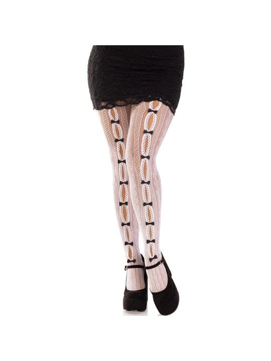 Leg Avenue - Collant a Rete con Scollo a Cuore e Mini Fiocchi Taglia Unica Bianco