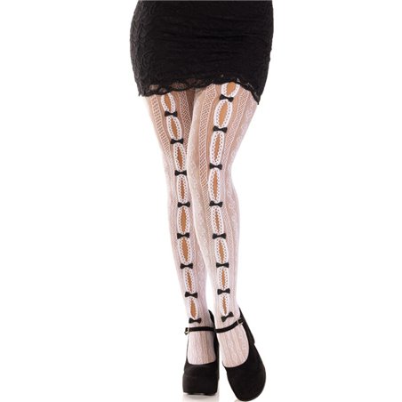 Leg Avenue - Collant a Rete con Scollo a Cuore e Mini Fiocchi Taglia Unica Bianco