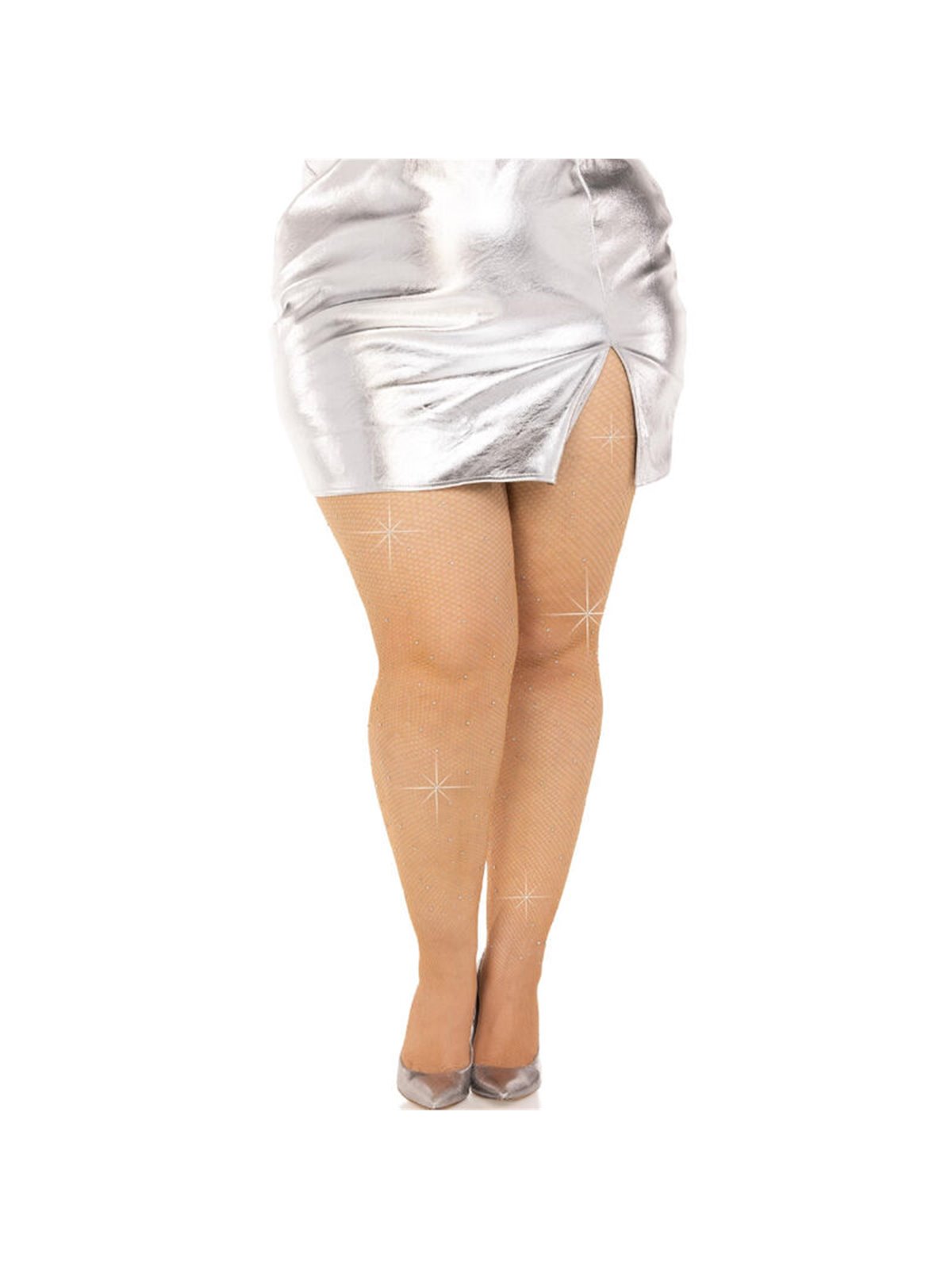 Leg Avenue - Collant a Rete con Strass Incastonati Taglia Plus Beige