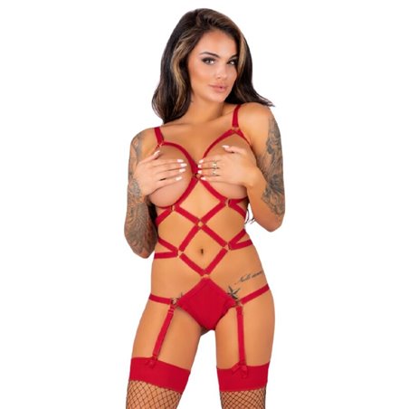 Livco Corsetti Fashion - Thiara LC 20213 Set Body + Stockings Red S/M