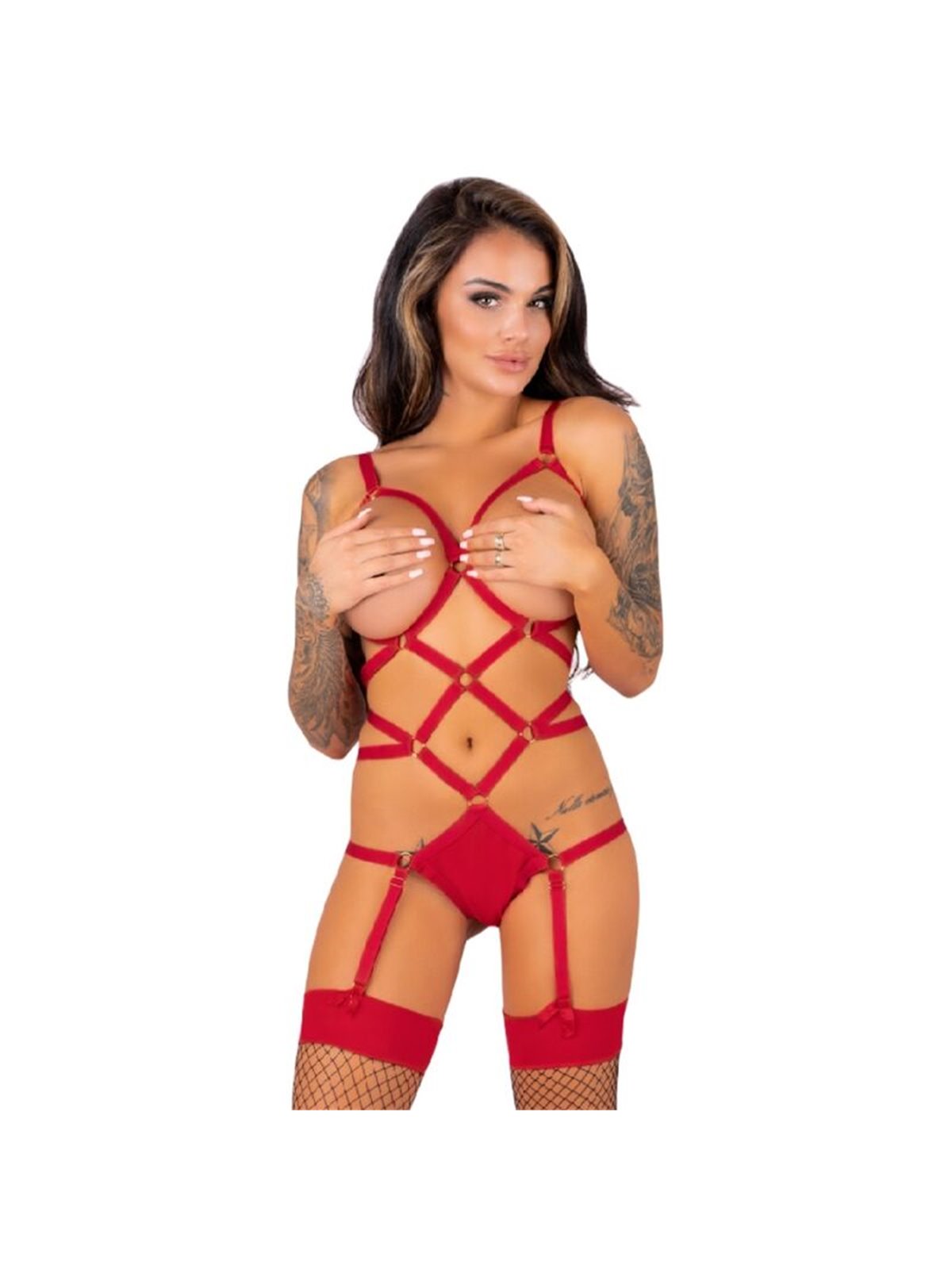 Livco Corsetti Fashion - Thiara LC 20213 Set Body + Stockings Red S/M