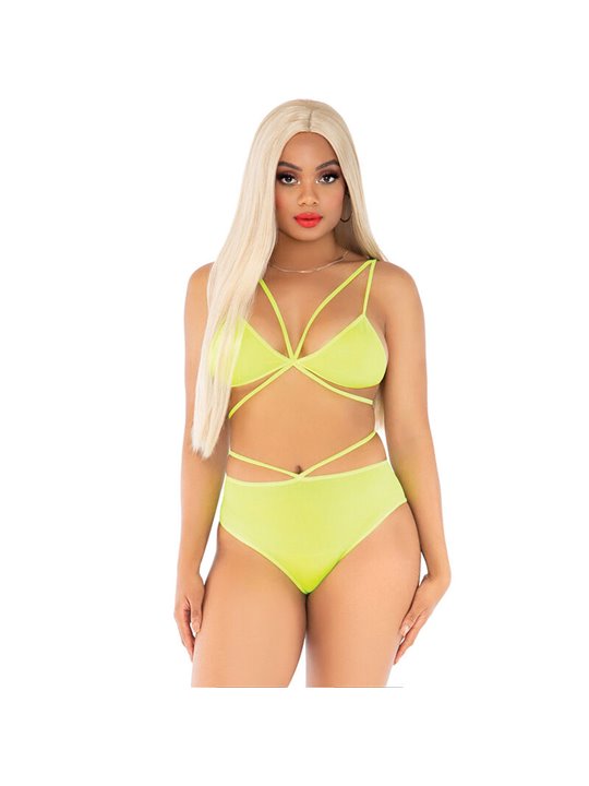 Leg Avenue - Completo Intimo Reggiseno e Slip a Vita Alta Taglia Unica Giallo