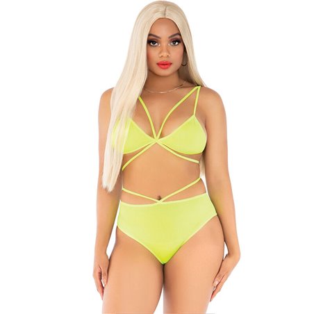 Leg Avenue - Completo Intimo Reggiseno e Slip a Vita Alta Taglia Unica Giallo