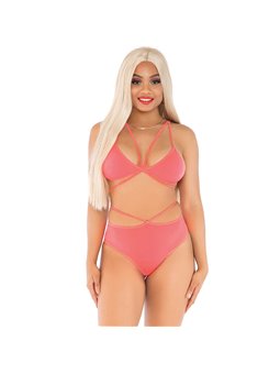 Leg Avenue - Top & Panties Coral with Straps